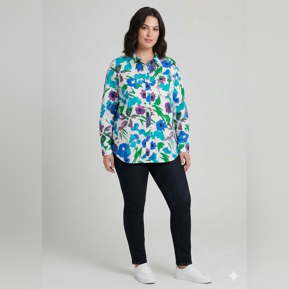 Wendy Williams "Perfect" Poplin Shirt Button-Down Size Large Top